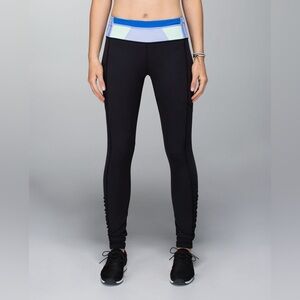 Vintage Lululemon Low Rise Speed Tight Ruched Leggings Black/Blue Multi size 2